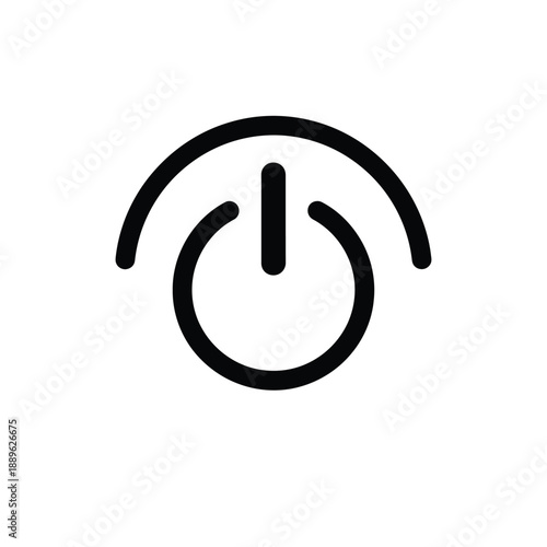 Power button with curved lines indicating control, power, and on off switch symbol for devices and technology, user interface element