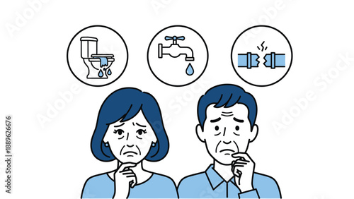 A worried couple thinking about household plumbing and heating issues