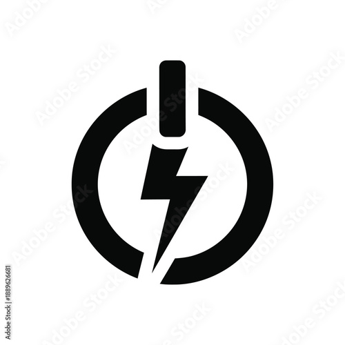 Power button with lightning bolt symbol representing electricity, energy, power supply, and electrical energy conservation, technology and innovation