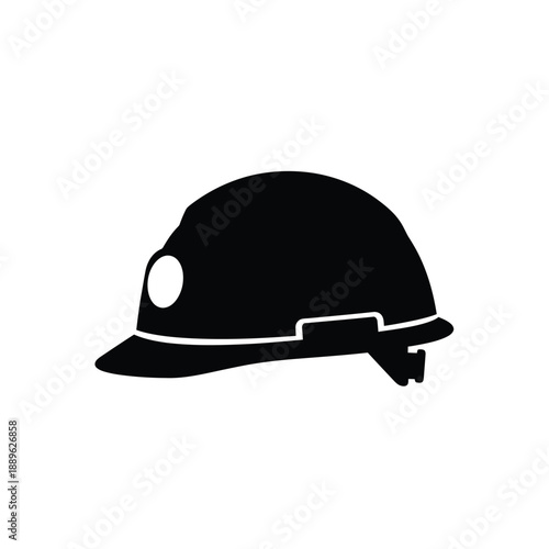 Mining hard hat with headlamp icon industrial safety equipment symbol black silhouette simple illustration clean isolated background design element vector art graphic