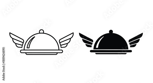 Winged cloche depictions in outline and solid black a decorative silhouette