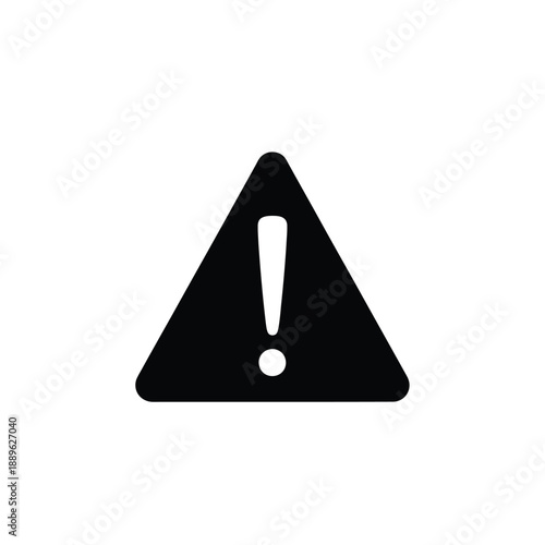 Black triangle warning sign with a white exclamation mark at its center indicating caution alert or danger symbol on a pure white background vector art