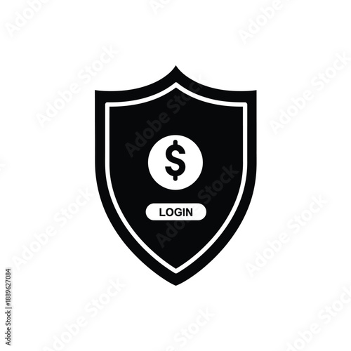 Secure dollar login shield icon for financial security banking protection online money transactions payment safety digital wallet guarding investment insurance and electronic commerce authentication