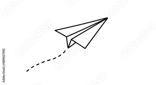 A simple black outline of a paper airplane in flight silhouette