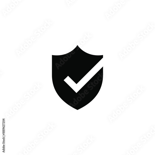 Verified security shield icon with checkmark symbol for data protection software confirmation and safety guarantee branding isolated on white background for web interface and mobile application