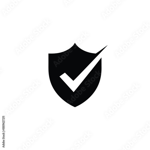 Modern shield protection icon with integrated checkmark symbol for cybersecurity software verification and digital safety assurance isolated on white background for corporate branding and design