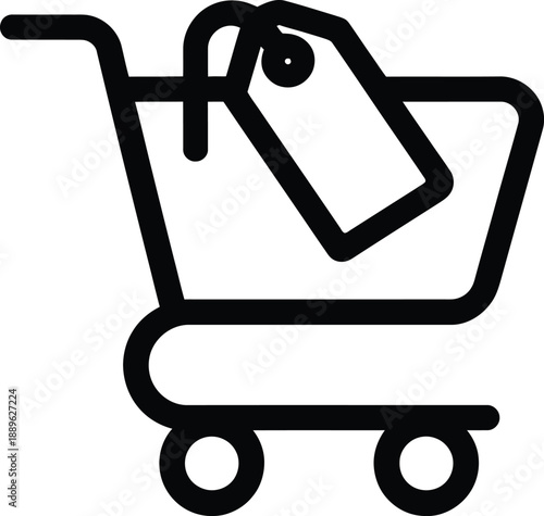 Shopping cart with price tag icon, ecommerce purchase and retail symbol for online shopping and marketing design, vector illustration