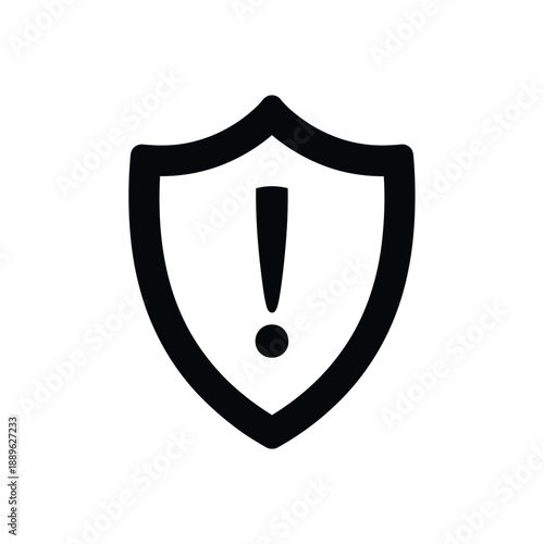 Outline style security shield icon with an exclamation mark representing alert and warning for potential threats or system issues
