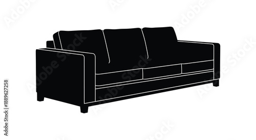 A stark black silhouette of a modern three seater sofa against a white background showcasing minimalist furniture design silhouette high quality professional