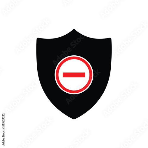 Shield with a stop sign inside indicating prohibition or restricted access on black background