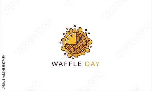 Waffle Day Logo Vector – Creative Waffle Clock Icon for Food Holiday Celebration