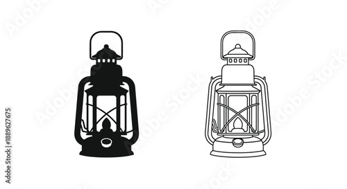 Two vintage lanterns one solid black and one outlined silhouette