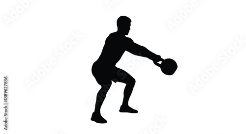 A man performs a kettlebell exercise in black silhouette
