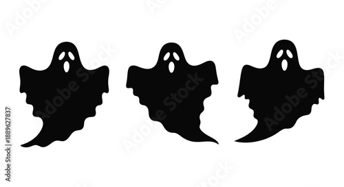 Three spooky halloween ghosts in a simple black silhouette