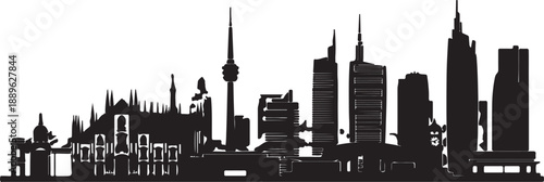 Milan city skyline. Italy, famous architectural tourist landmarks. Travel background with historic buildings. European urban italian landscape.