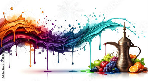 Splash of vibrant liquid with fresh fruit and dallah