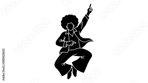 A black silhouette of a man dancing in a funky pose