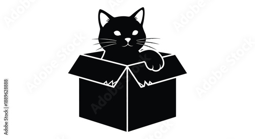 A black cat playfully peeks out from inside a cardboard box creating a striking visual silhouette high quality professional detailed modern
