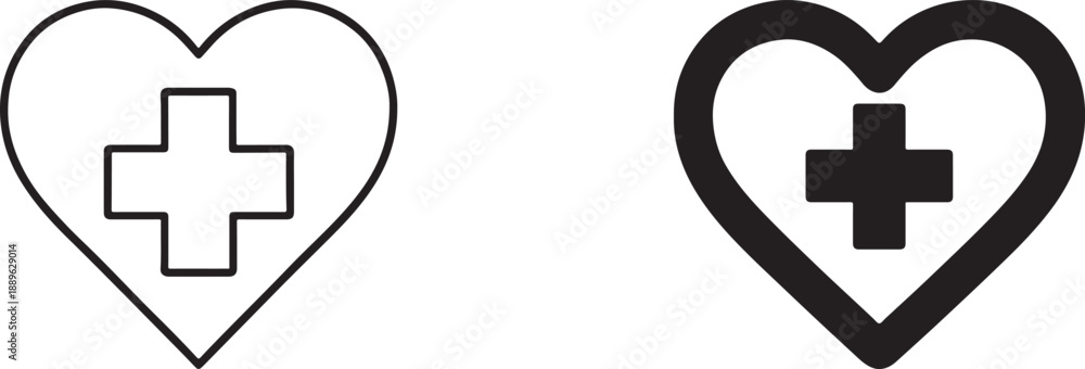 Obraz premium Heart with medical cross vector icon in bold and outline style for healthcare and hospital design.