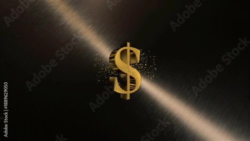 Gold Dollar Sign Animation on Dark Background, Wealth and Investment Concept