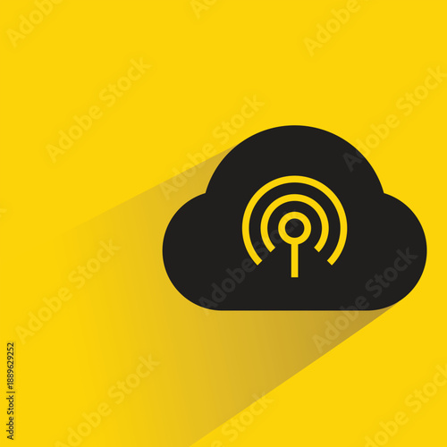 cloud and wifi icon with shadow yellow background