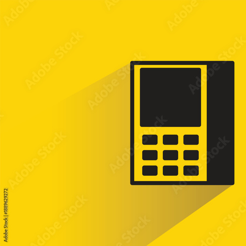 mobile phone icon with shadow yellow background