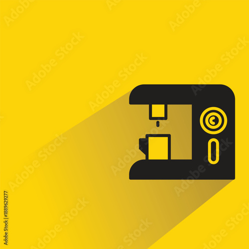 coffee machine icon with shadow on yellow background