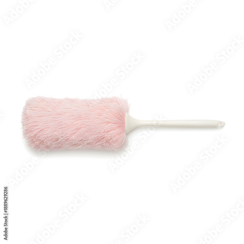 Pink fabric duster on isolated white background