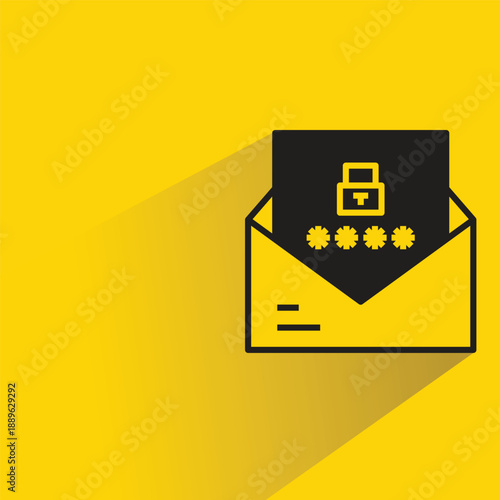 encrypted mail and password with shadow on yellow background
