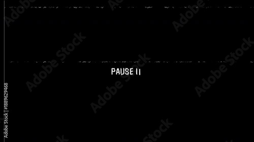 4K VHS video tape pause screen overlay with static distortion, analog noise, and timestamp, black background visual effect loop 4k video animation seamless loop