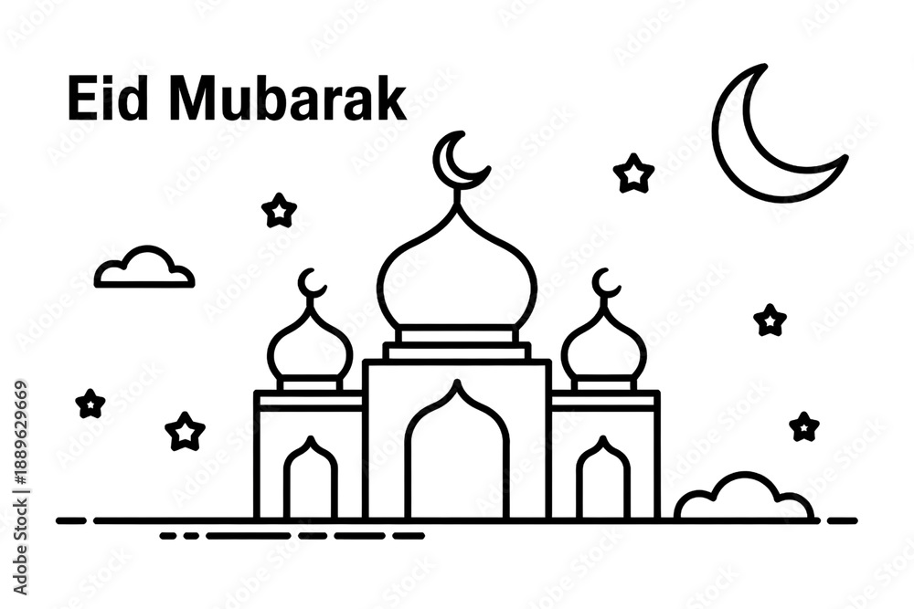 Obraz premium Eid mubarak mosque illustration isolated on transparent background isolated on transparent background