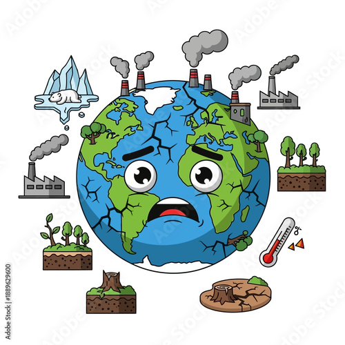Sad Earth Planet Suffering from Pollution and Climate Change Effects