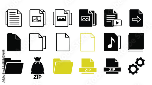 A collection of various file icons on a white background