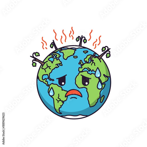 Sad Earth Suffering from Global Warming and Heat Stress