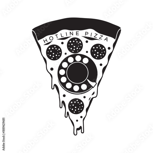 Hotline pizza logo: a slice of pizza with a rotary phone dial, representing fast pizza delivery and ordering