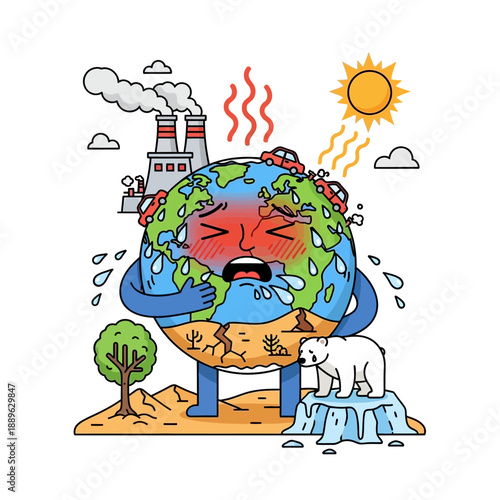 Earth suffering from global warming, pollution, and climate change effects