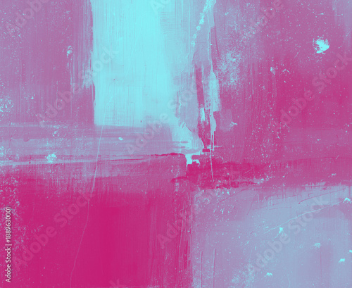 Abstract textured painting background in light blue and fuchsia. Use it as your wallpaper, poster and banner design.