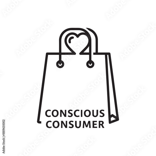 Shopping bag with a heart handle, symbolizing conscious consumerism and ethical shopping