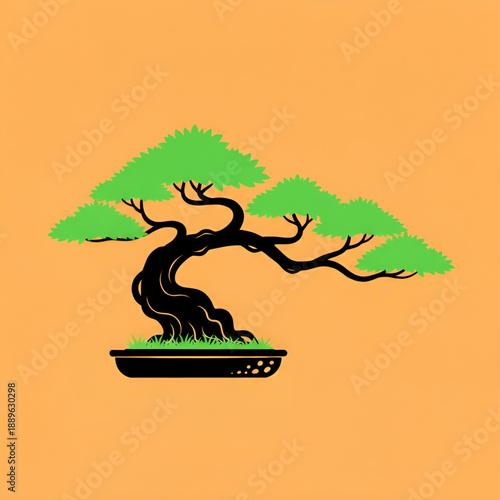 Japanese Bonsai Tree Vector Illustration - Zen Garden Decorative Plant Silhouette