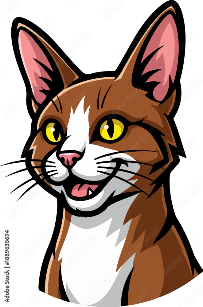 Obraz premium Happy Brown and White Cartoon Cat Mascot Head