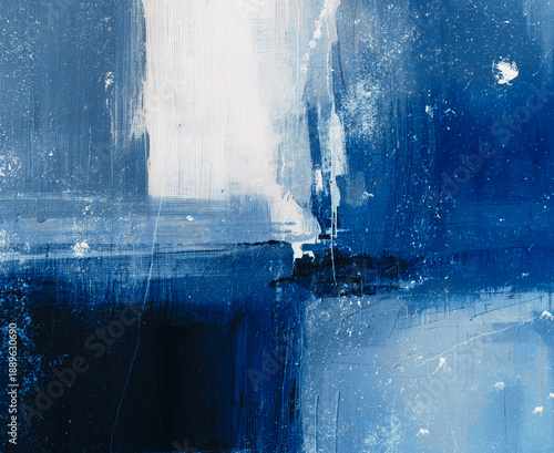 Abstract textured painting background in shades of blue and white. Use it as your wallpaper, poster and banner design.