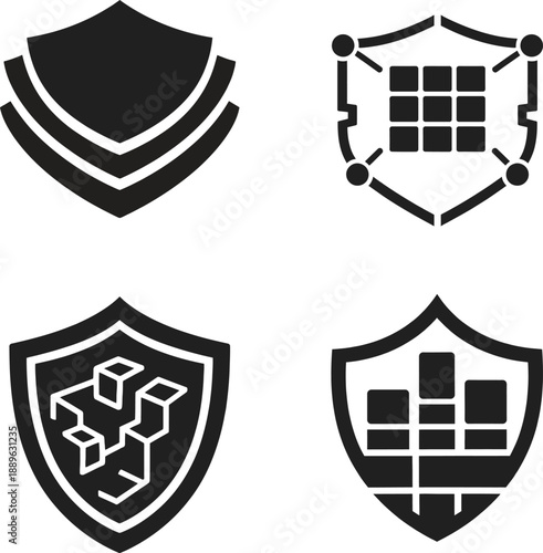 Cyber Security Shield Protection 4 Icon Set