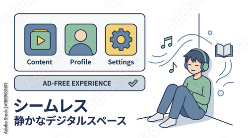 Engaged User with Headphones in a Modern Flat Design Setting