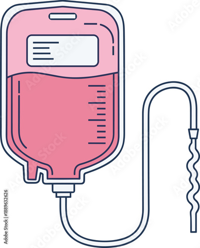 Cartoon illustration of a medical IV fluid bag with pink liquid—ideal for healthcare, hospital, and clinical-themed design or educational projects.