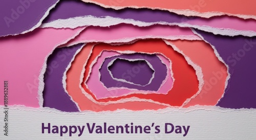 Abstract Layered Paper Cutout with Valentines Day Greeting