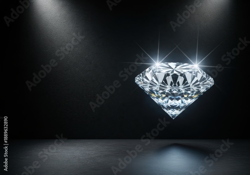 Brilliant Cut Diamond Sparkling Under Spotlight on Dark Background