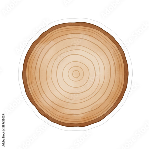 Watercolorstyle illustration of a circular tree trunk crosssection with growth rings