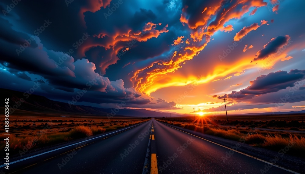 Obraz premium Stormy Sunset Over Desolate Highway