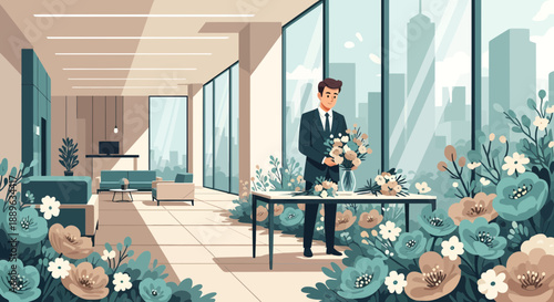 Man Arranging Flowers with Care and Precision.