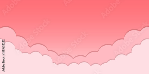 Gradient Pink Sky with Overlapping Soft Red and Pastel Clouds Offering a Serene Dreamlike Graphic Backdrop
